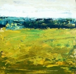 Paysage abstrait au ciel blanc, acrylique sur contrecollé, 20X20 cm. Disponible.