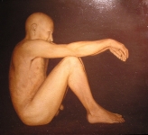 assis, huile sur bois