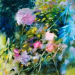 Au jardin, huile sur toile, 70X70 cm Disponible.