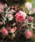 Fabienne Monestier Le rosier rose, huile sur toile, 50X60. Vendu.