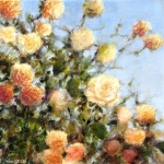 Les roses jaunes, technique mixte sur toile, 50X50 cm . Disponible.