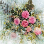 Pluie sur les roses, technique mixte sur toile, 70X70 cm. Venduer Rain on roses, mixed media on canvas, sold
