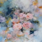 Roses impressionnistes, technique mixte sur carton toilé, 40X40. Vendu.