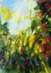 Jardin dans la lumière d'automne, acrylique sur toile, 92X65 cm. Disponible.