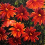 les fleurs rouges, technique mixte sur toile, 70X70 cm. Disponible.