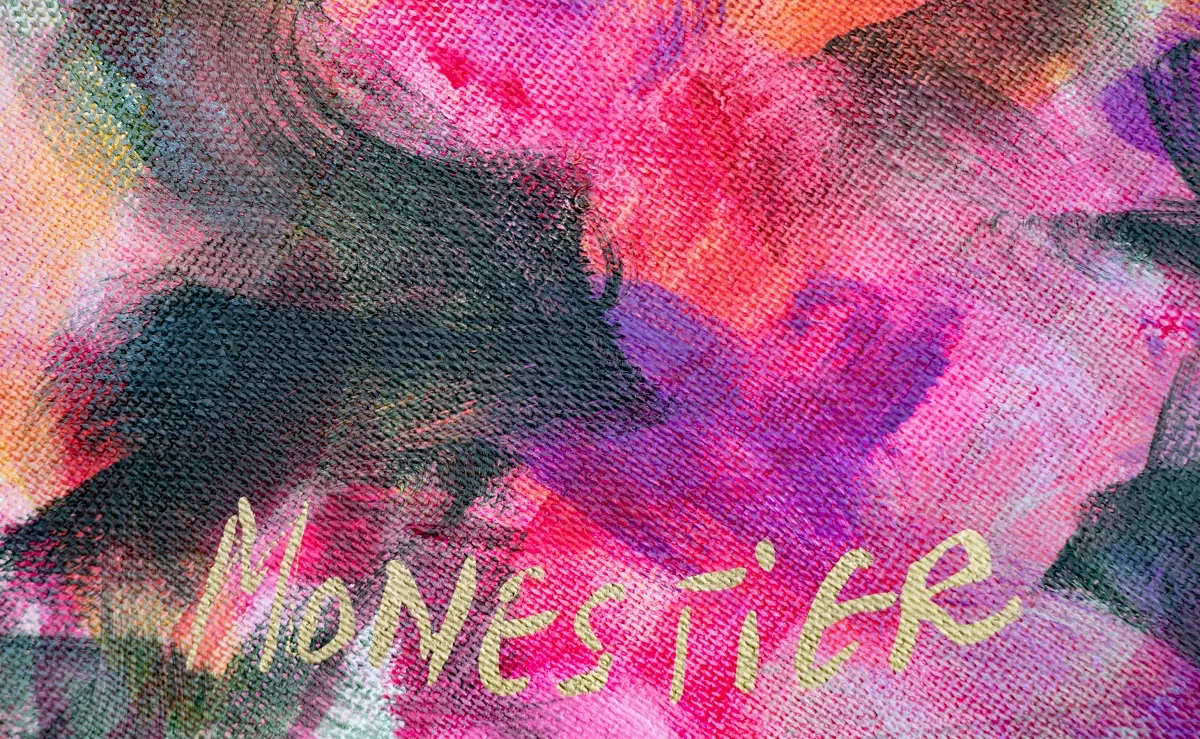 detail Floral psychedelique acrylique toile ronde 80cm diametre