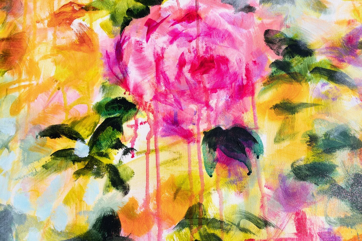 detail Floral psychedelique acrylique toile ronde 80cm diametre