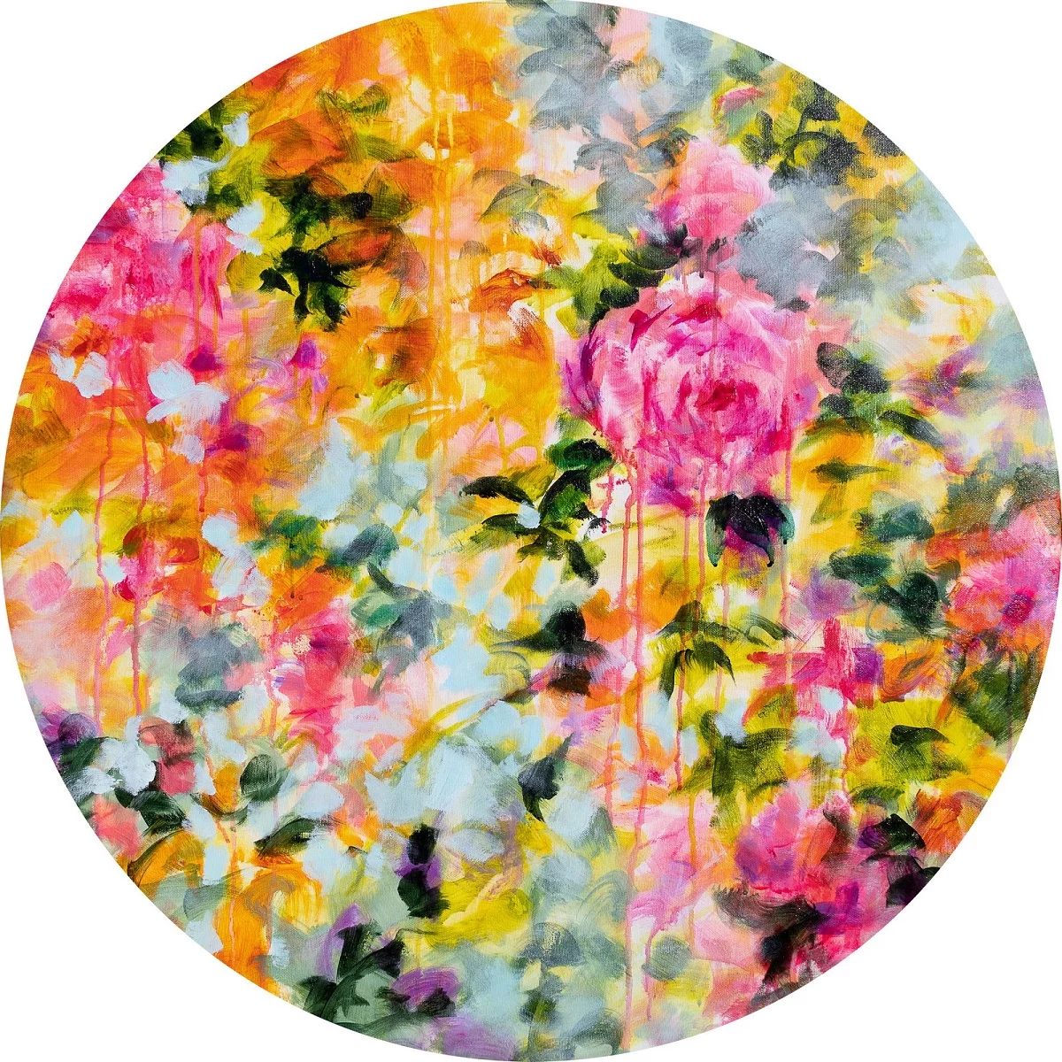Floral psychedelique acrylique toile ronde 80cm diametre