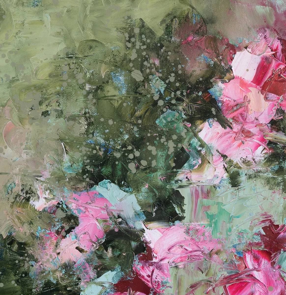 Le jardin en rose et vert, huile sur toile, 50X60 cm