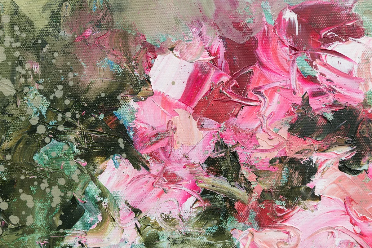 Le jardin en rose et vert, huile sur toile, 50X60 cm