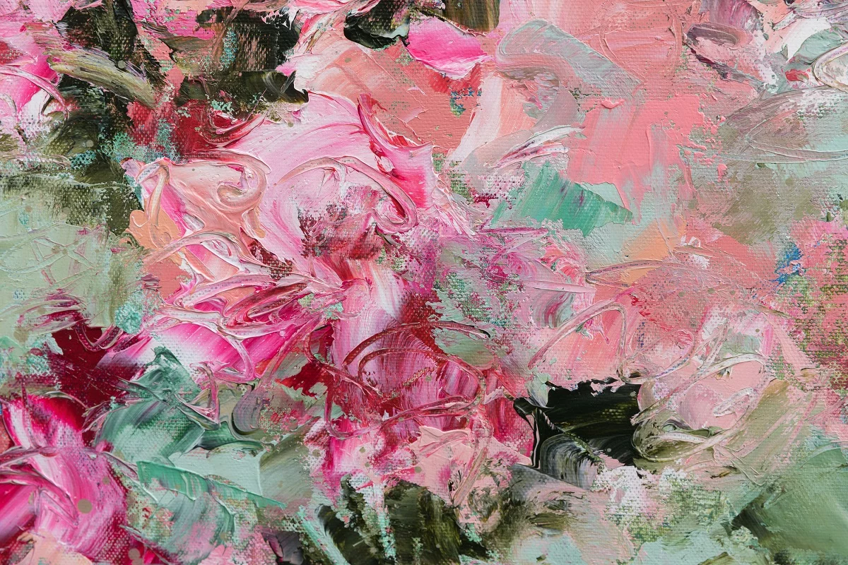 Le jardin en rose et vert, huile sur toile, 50X60 cm