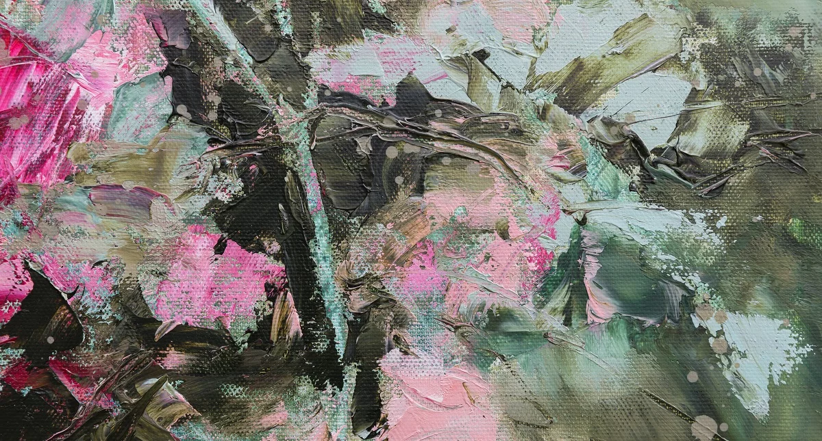 Le jardin en rose et vert, huile sur toile, 50X60 cm