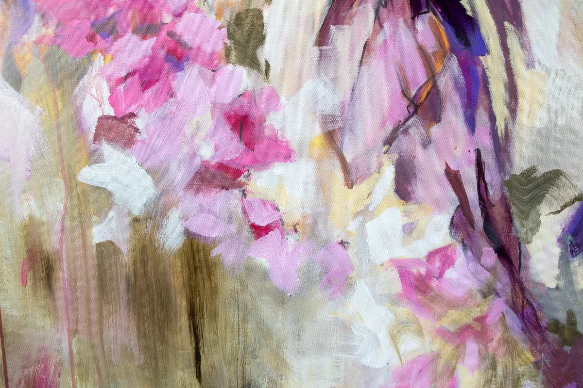 Paréidolie en rose et violet, acrylique et marqueur sur toile 150X100 cm