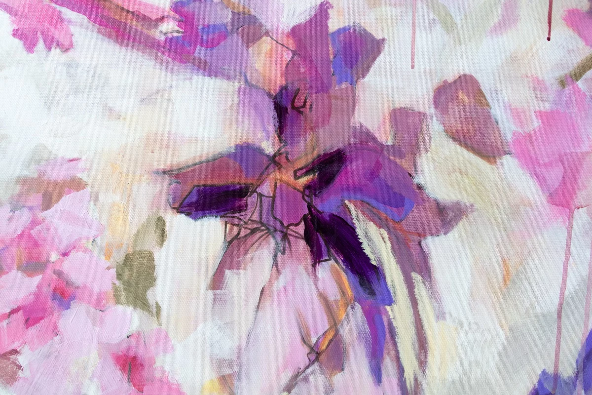 Paréidolie en rose et violet, acrylique et marqueur sur toile 150X100 cm