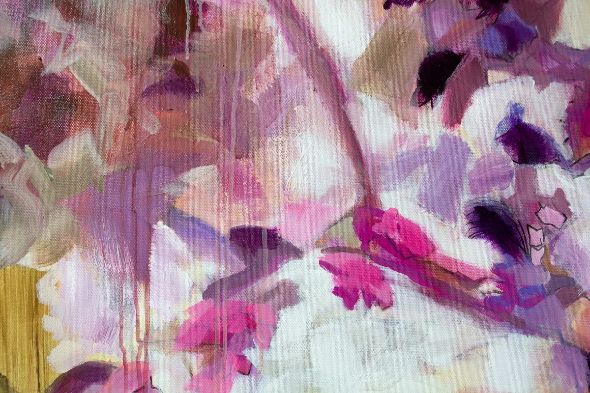 Paréidolie en rose et violet, acrylique et marqueur sur toile 150X100 cm