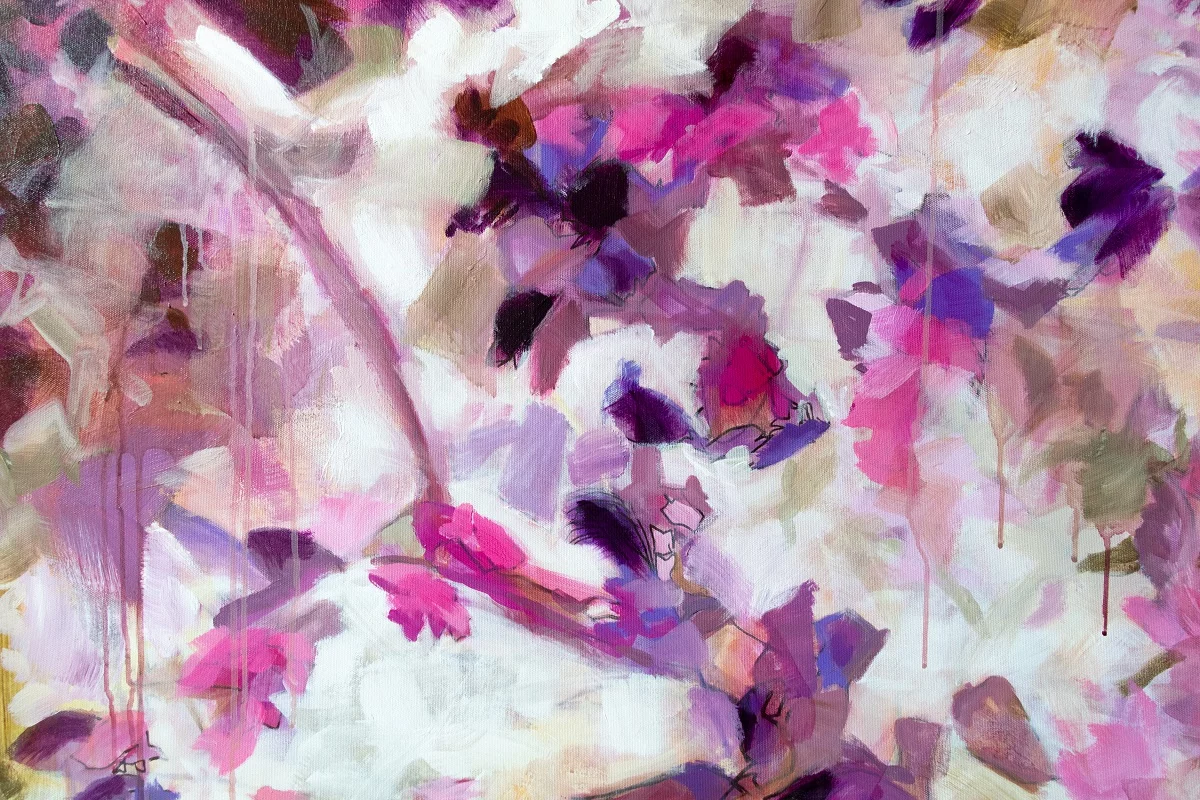 Paréidolie en rose et violet, acrylique et marqueur sur toile 150X100 cm