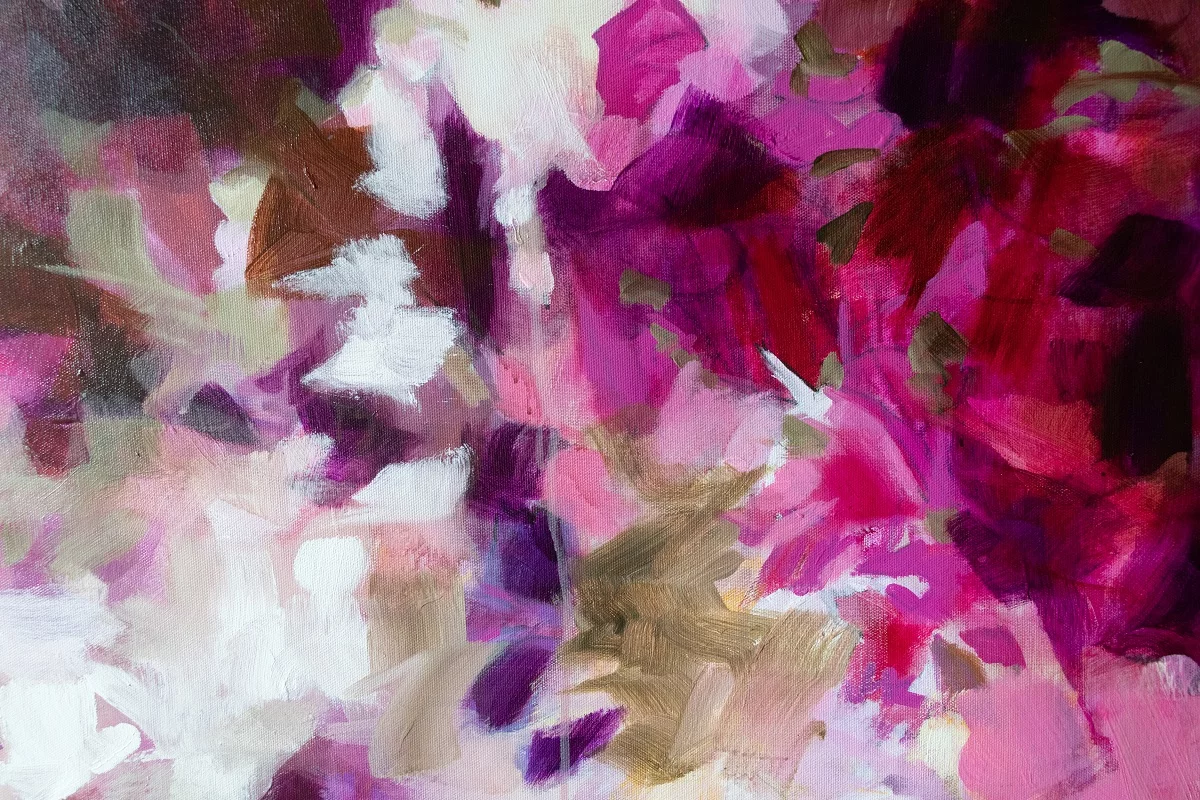 Paréidolie en rose et violet, acrylique et marqueur sur toile 150X100 cm