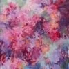 Pink and mint floral oil stick huile sur toile 40X100 cm Fabienn
