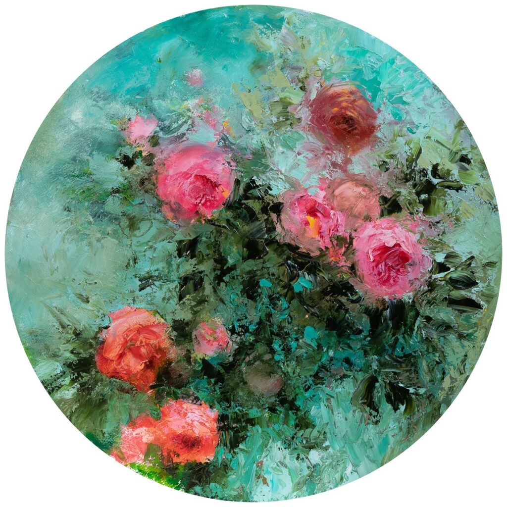 Tondo Pompadour, huile sur toile, 50 cm de diamètre