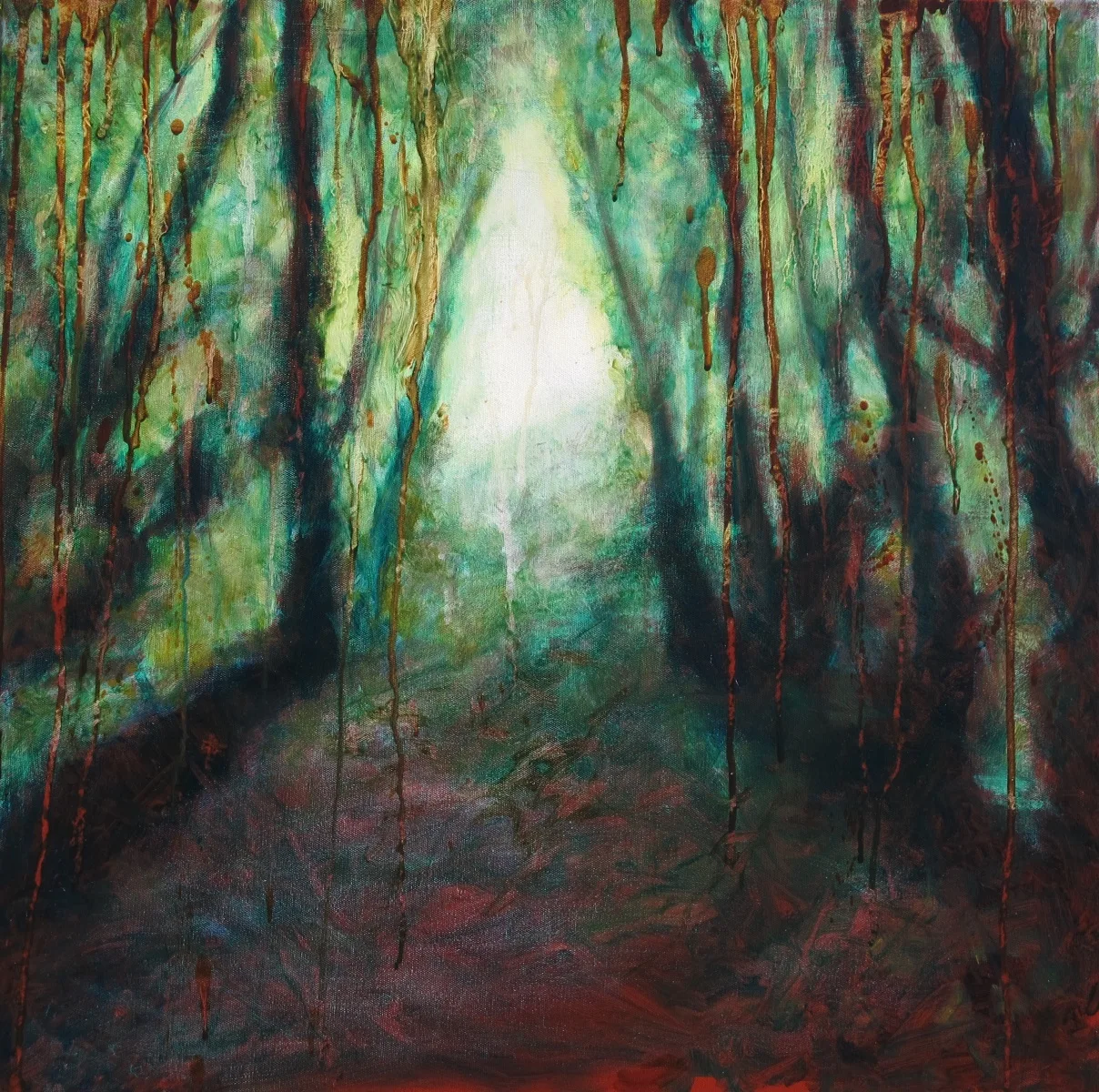 Emerald forest forêt d'émeraude oil on canvas 70X70 cm peinture sur toile
