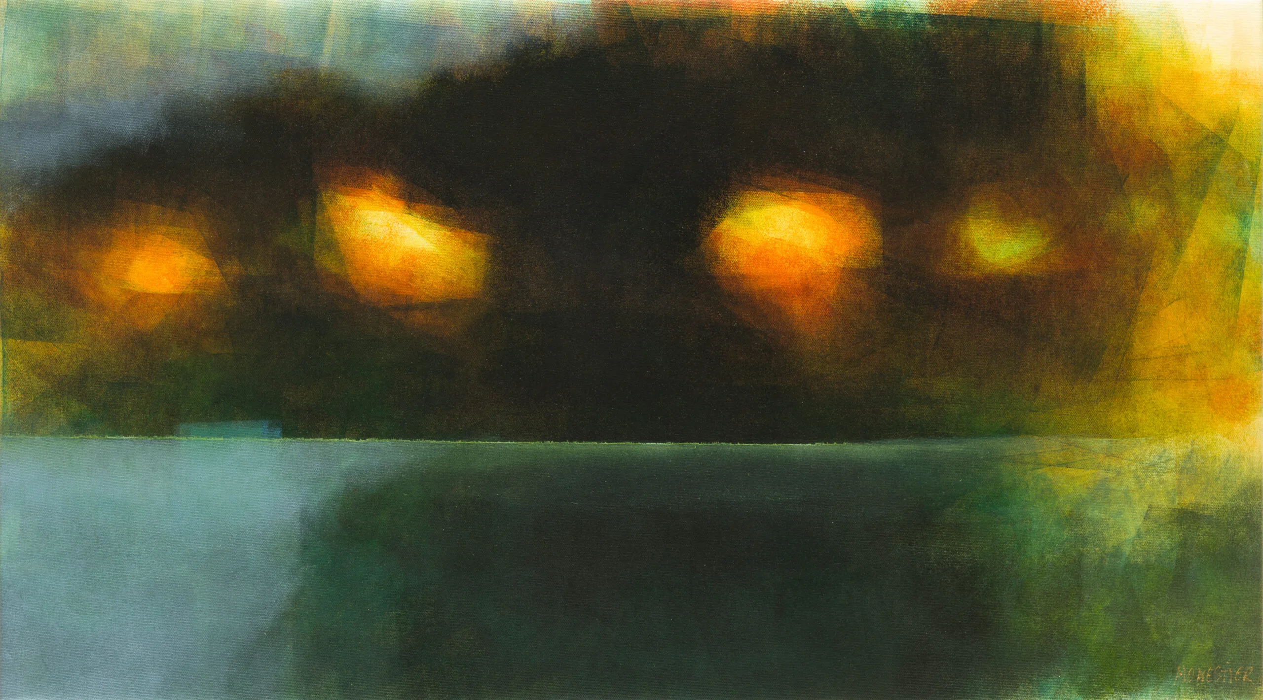 Paysage urbain mystérieux, acrylique sur toile, 50X89 cm